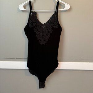 Black Lacy/Embroidered and Velvet Bodysuit